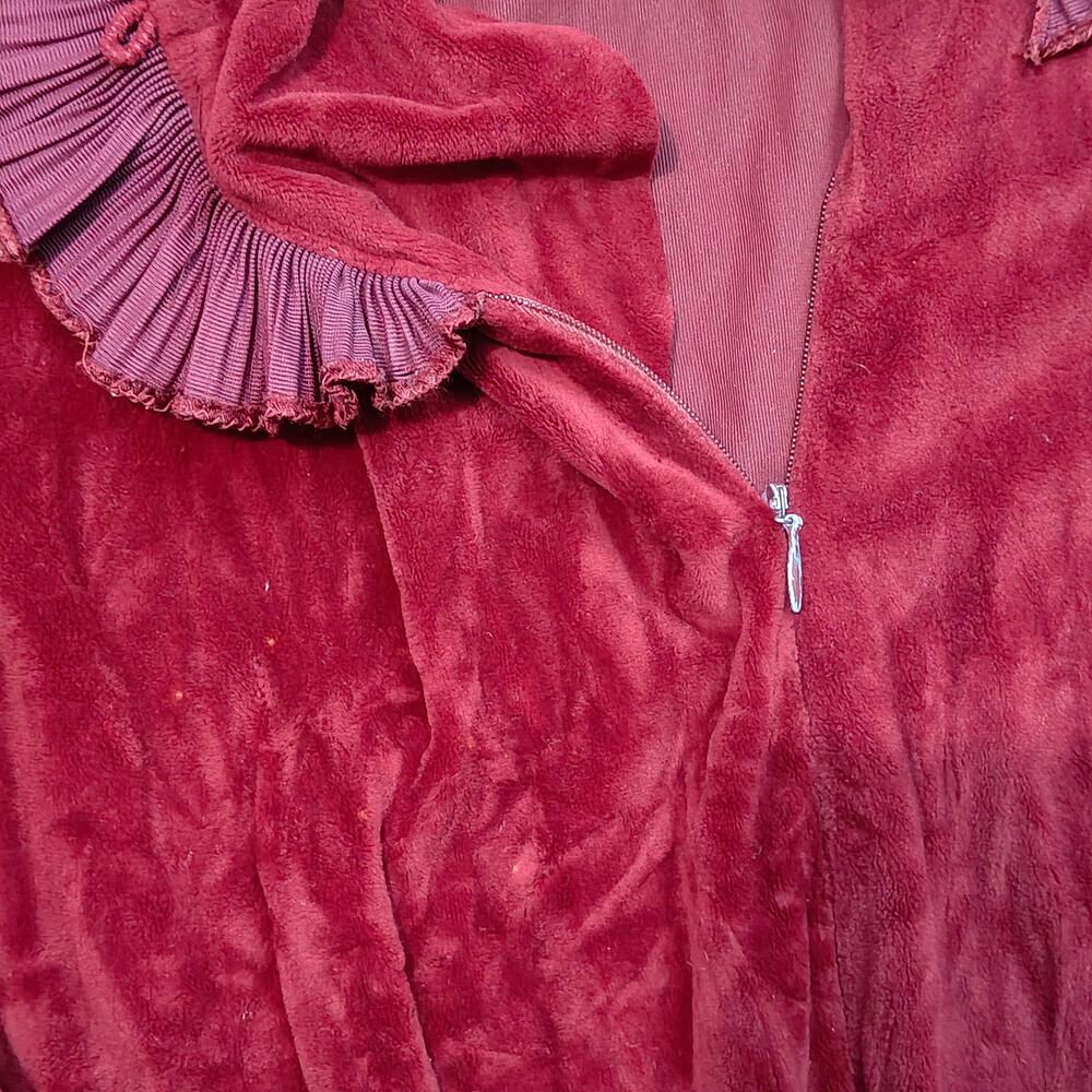 Vintage R. Michael Alan Deep Red Ruffle Trim House Coat Robe Womens Medium - Picture 4 of 7